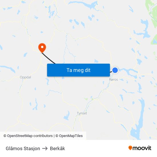 Glåmos Stasjon to Berkåk map