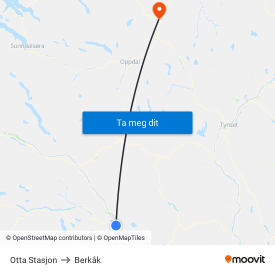Otta Stasjon to Berkåk map