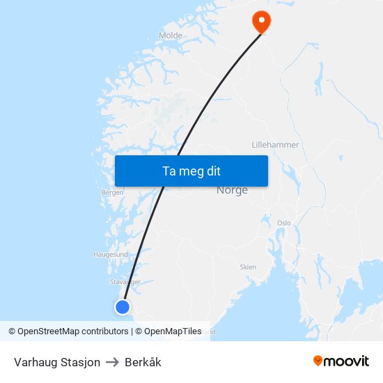 Varhaug Stasjon to Berkåk map