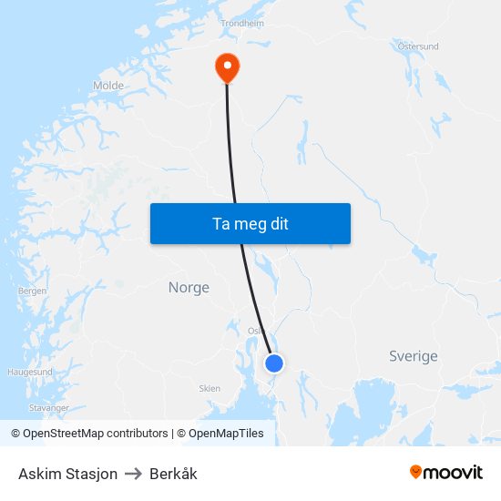 Askim Stasjon to Berkåk map
