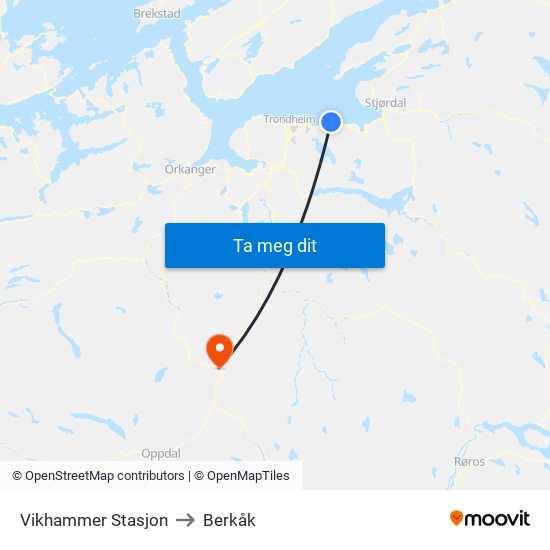 Vikhammer Stasjon to Berkåk map