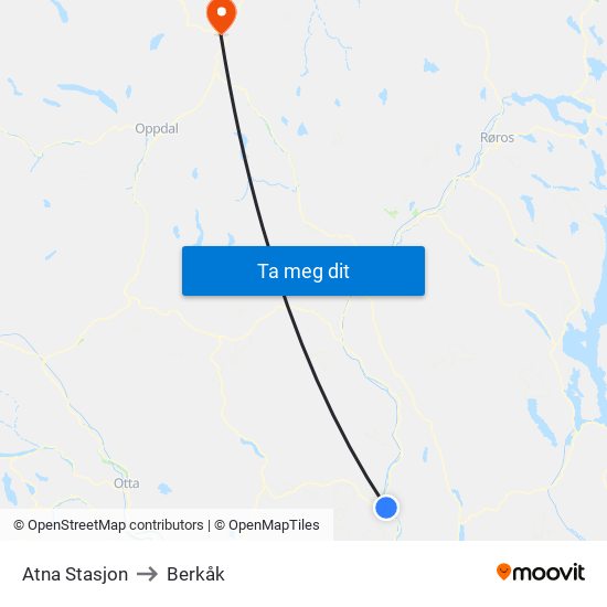 Atna Stasjon to Berkåk map