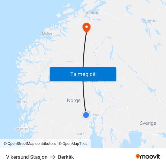 Vikersund Stasjon to Berkåk map