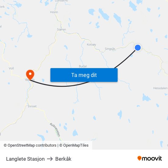 Langlete Stasjon to Berkåk map