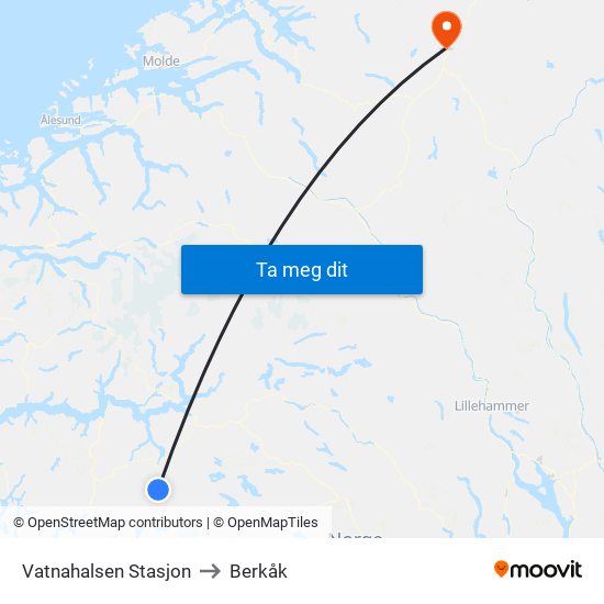 Vatnahalsen Stasjon to Berkåk map