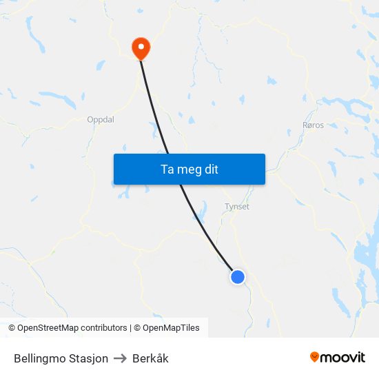 Bellingmo Stasjon to Berkåk map