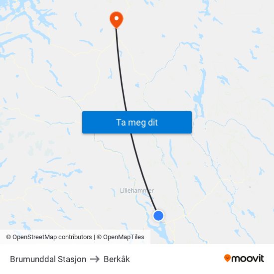 Brumunddal Stasjon to Berkåk map