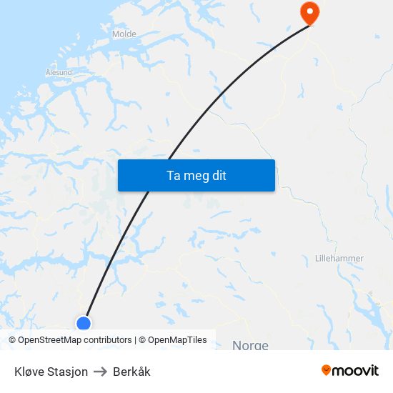 Kløve Stasjon to Berkåk map