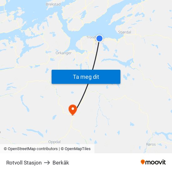 Rotvoll Stasjon to Berkåk map