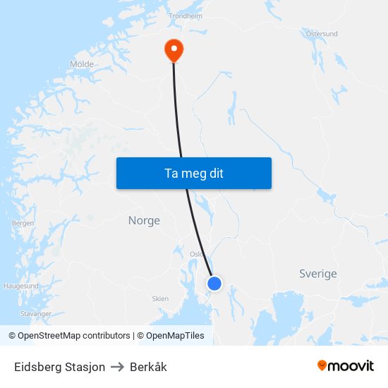 Eidsberg Stasjon to Berkåk map