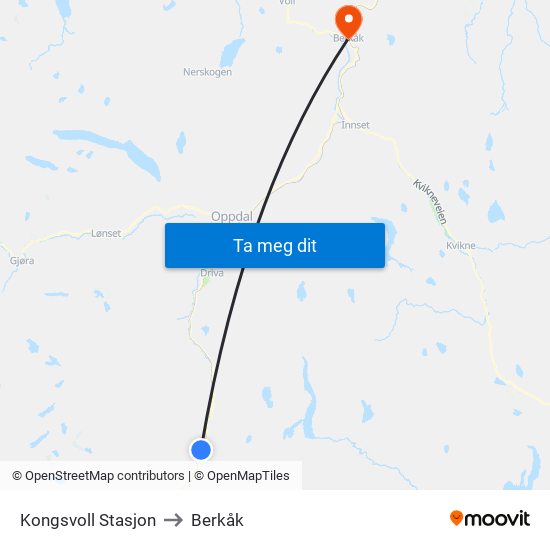 Kongsvoll Stasjon to Berkåk map