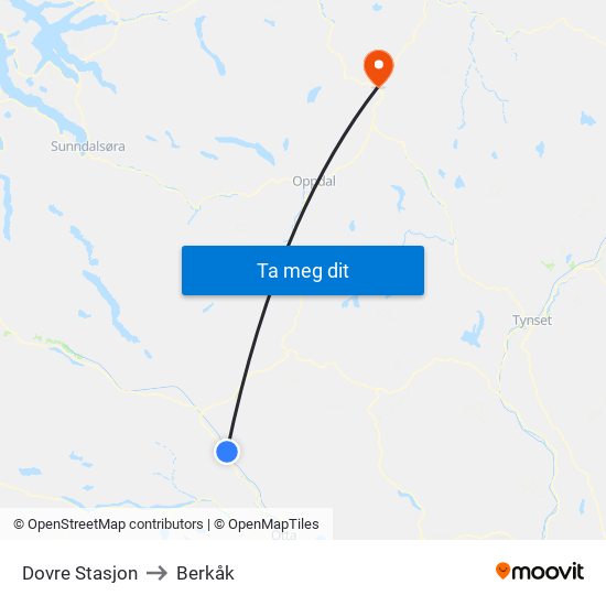 Dovre Stasjon to Berkåk map