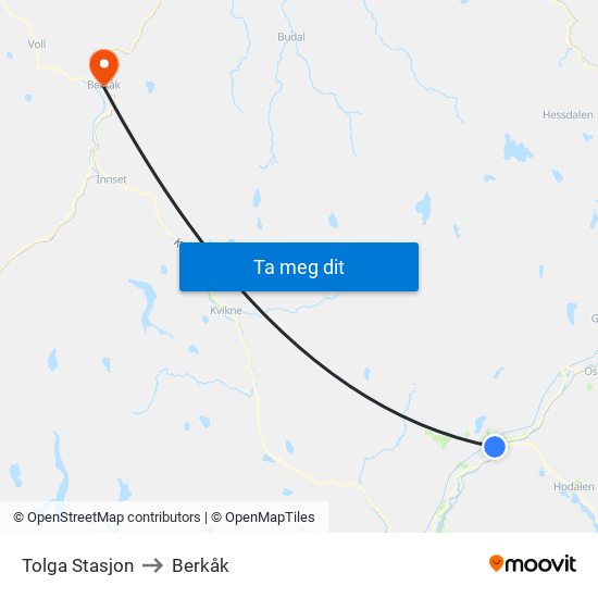 Tolga Stasjon to Berkåk map