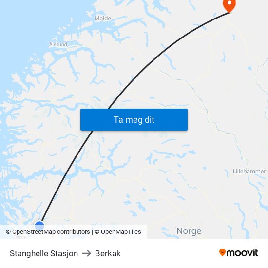 Stanghelle Stasjon to Berkåk map