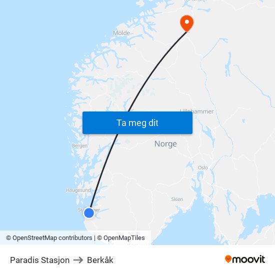 Paradis Stasjon to Berkåk map