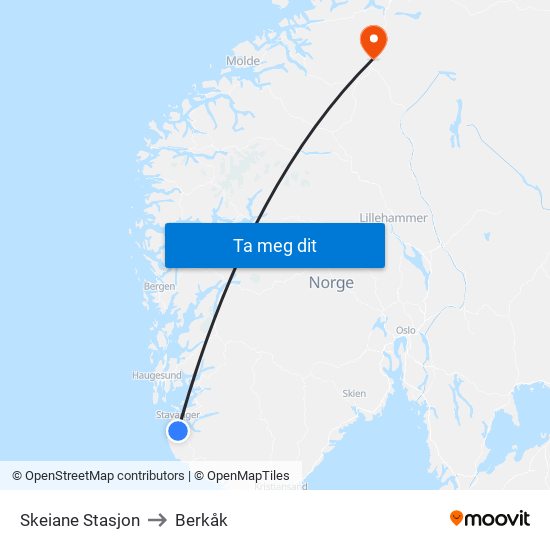 Skeiane Stasjon to Berkåk map