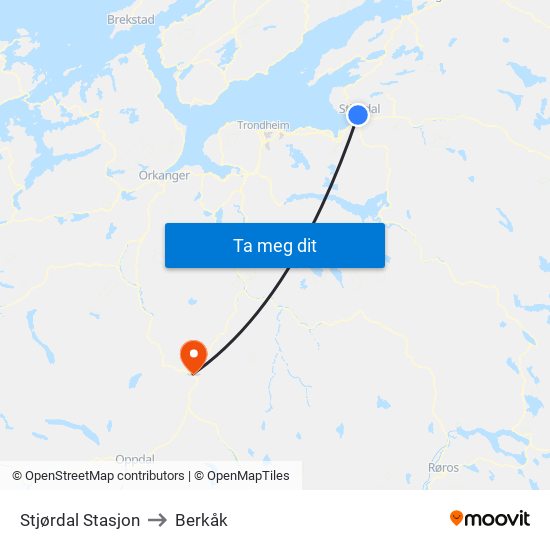 Stjørdal Stasjon to Berkåk map