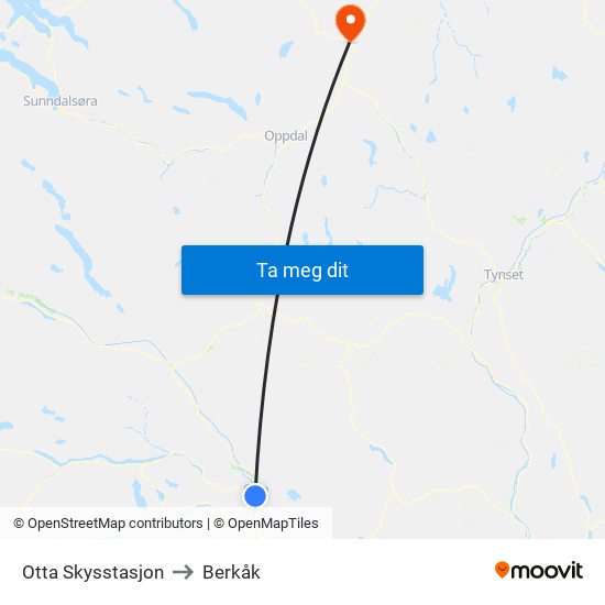Otta Skysstasjon to Berkåk map
