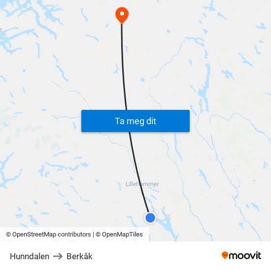 Hunndalen to Berkåk map