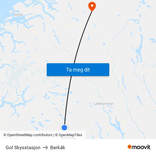 Gol Skysstasjon to Berkåk map