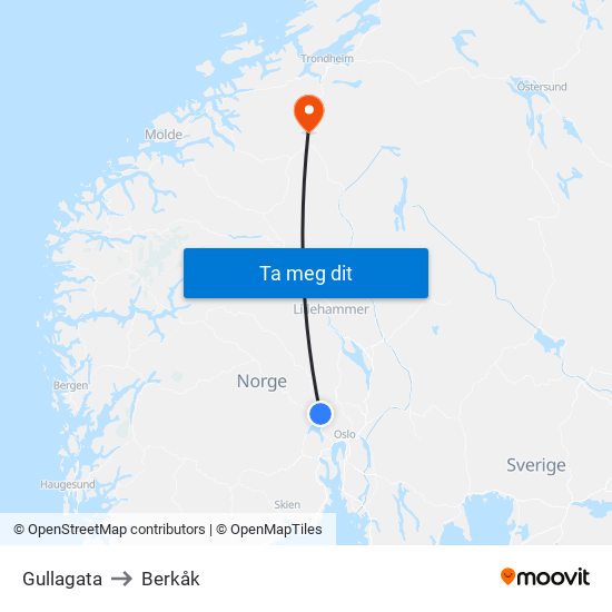 Gullagata to Berkåk map