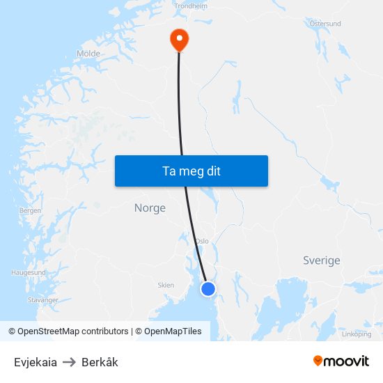 Evjekaia to Berkåk map