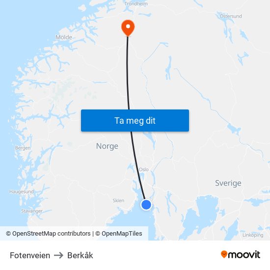 Fotenveien to Berkåk map