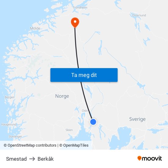 Smestad to Berkåk map