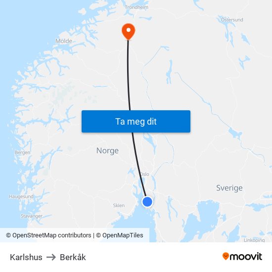 Karlshus to Berkåk map