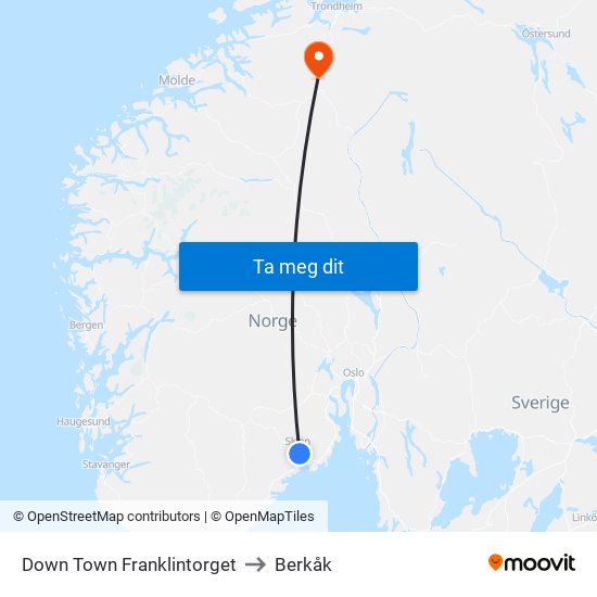 Down Town Franklintorget to Berkåk map