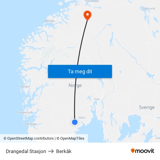 Drangedal Stasjon to Berkåk map