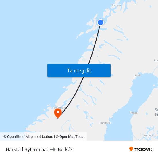 Harstad Byterminal to Berkåk map