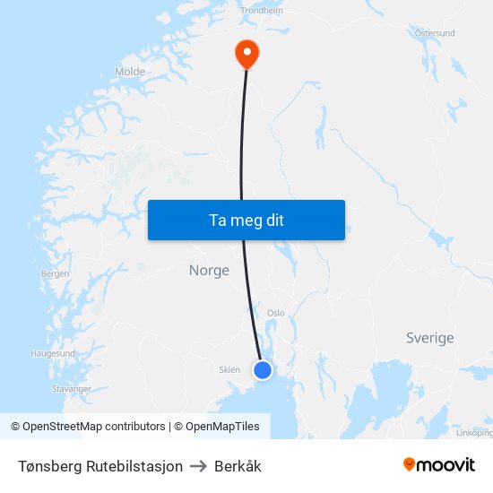 Tønsberg Rutebilstasjon to Berkåk map
