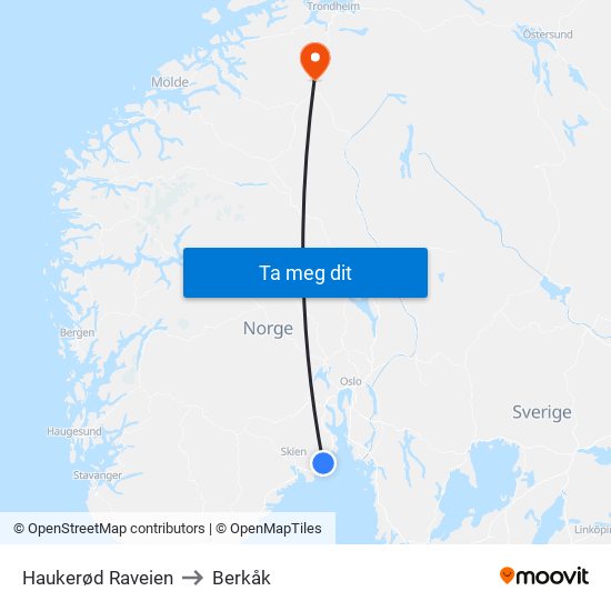 Haukerød Raveien to Berkåk map