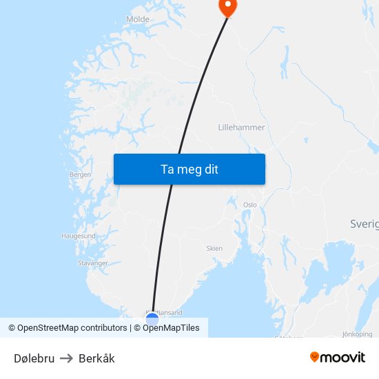 Dølebru to Berkåk map