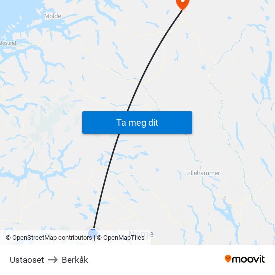 Ustaoset to Berkåk map