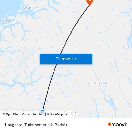 Haugastøl Turistsenter to Berkåk map