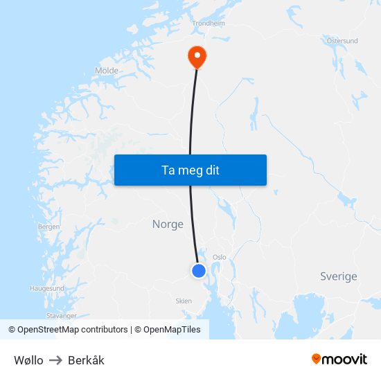 Wøllo to Berkåk map