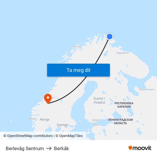 Berlevåg Sentrum to Berkåk map