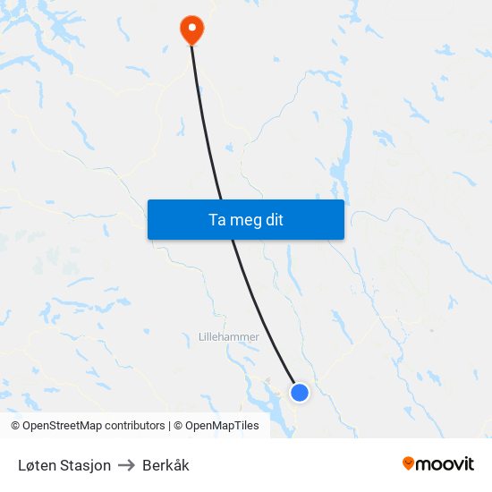 Løten Stasjon to Berkåk map