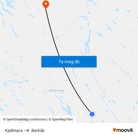 Kjellmyra to Berkåk map