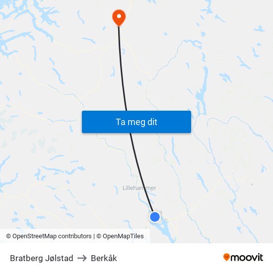 Bratberg Jølstad to Berkåk map