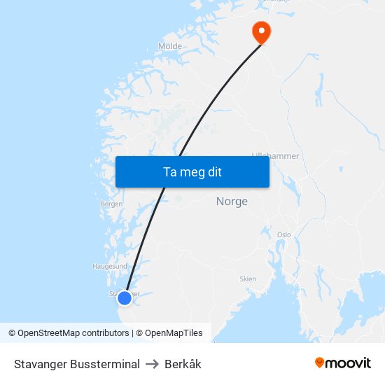 Stavanger Bussterminal to Berkåk map