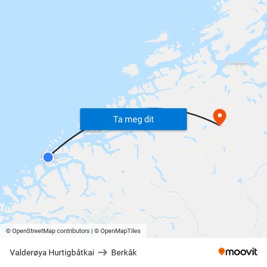 Valderøya Hurtigbåtkai to Berkåk map