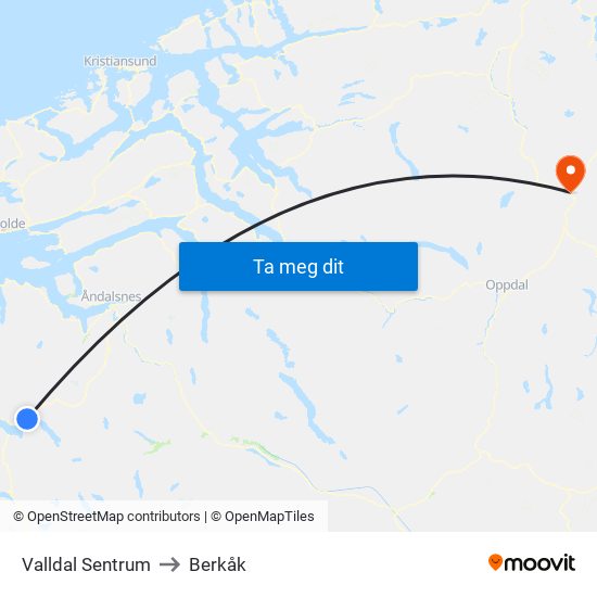 Valldal Sentrum to Berkåk map