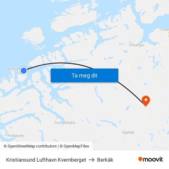 Kristiansund Lufthavn Kvernberget to Berkåk map