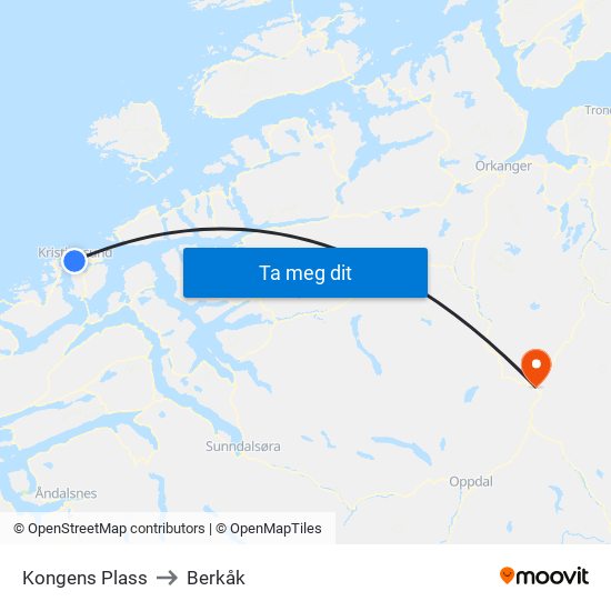 Kongens Plass to Berkåk map