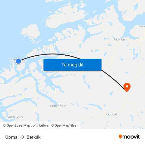 Goma to Berkåk map