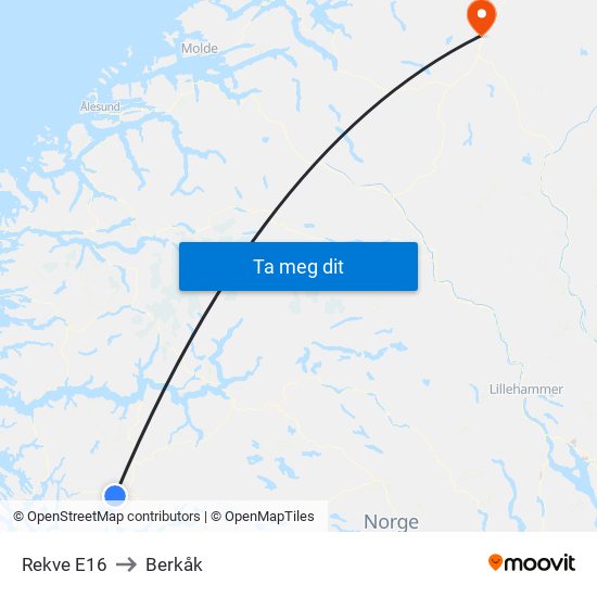 Rekve E16 to Berkåk map