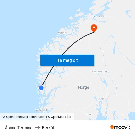 Åsane Terminal to Berkåk map